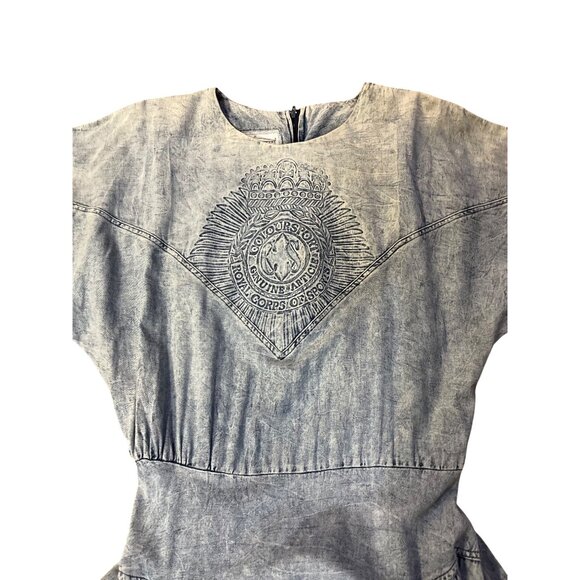 Vintage Colours Blue Denim Dress Womens 12 With Embroidered Detail & Back Zipper - Picture 13 of 16
